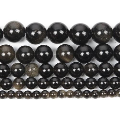 Natural Stone Gold Obsidian Veins Charm Round Loose Beads For Jewelry Making DIY Bracelets Necklace Handmade Strand 6/8/10/12 MM