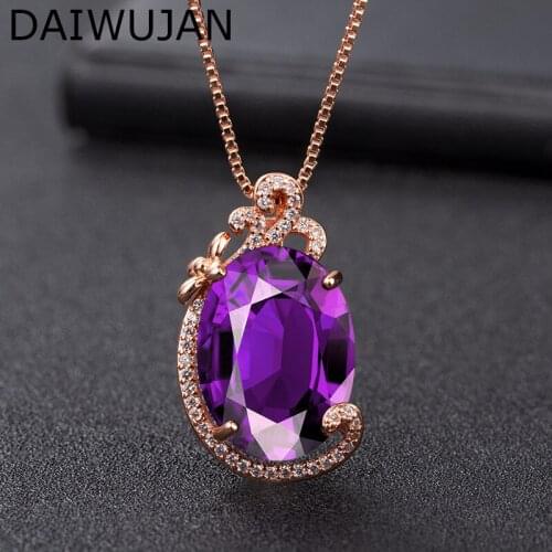 DAIWUJAN New Luxury Crystal CZ Oval Pendant Choker Necklace 925 Sterling Silver Chain Necklaces For Women Wedding Jewelry Gifts