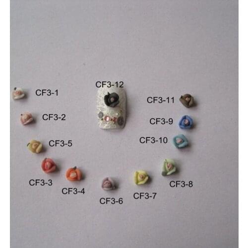 Cf3 3D 30pcs/bag Handmade Ceramic 12colors 3-petal Flower Nail Art Decoration Nail art Flower Deco