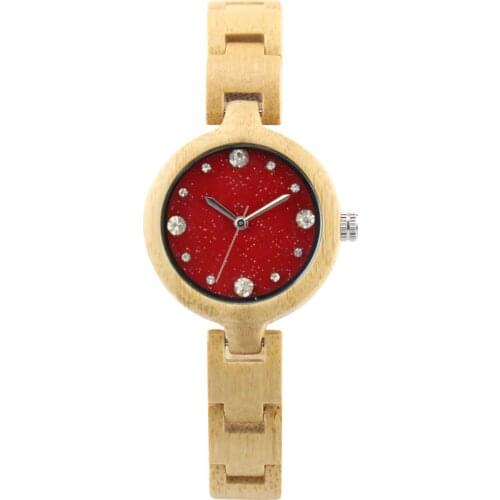 Red Wood Women Watches Top Brand Luxury Woman Small Watch Ladies Minimalist Female Clock Wooden Band Relogio Feminino