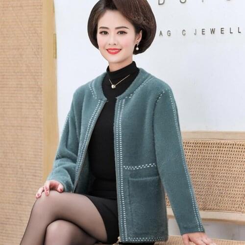 Jacket mink velvet womens autumn female cardigan sweater coat casual lady striped long sleeve