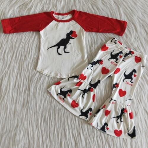 Hot sale children clothing toddler baby girls clothes bell bottom outfits kids designer clothes girls boutique Valentines Day