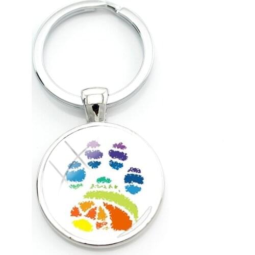 TAFREE Dog And Cat Paw Painting Metal Keyring Lovely Animals Footprint Key Holders 2021 Fashion Glass Dome For Pet Lover