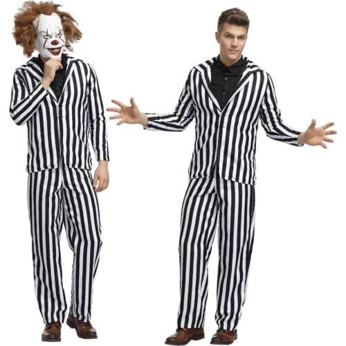 Fashion Halloween Vertical Stripes Costume Cosplay Circus Clown Performance Masquerade Clothes 2019 Men Clubwear Vestidos