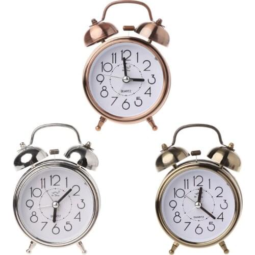 Retro Desktop Mechanical Alarm Clock Night Light Dual Bell Bedside Silent Metal Digital Bedroom Home Decoration