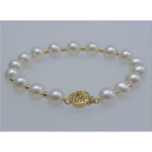 Natural 9-10mm South Sea Genuine White Pearl Bracelet 14k GP Clasp 7.5-8"