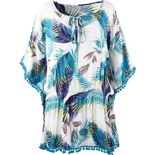 Neatie kiddie Fashion Batwing Sleeve Tassel Summer Loose Print Dress Women Clothes O-neck Sexy Streetwear Casual Robe Femme