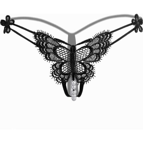 New Style Sexy Thongs G String Women Hollow Butterfly Lace Transparent Sexy Pearl Briefs Panties Underwear For Women