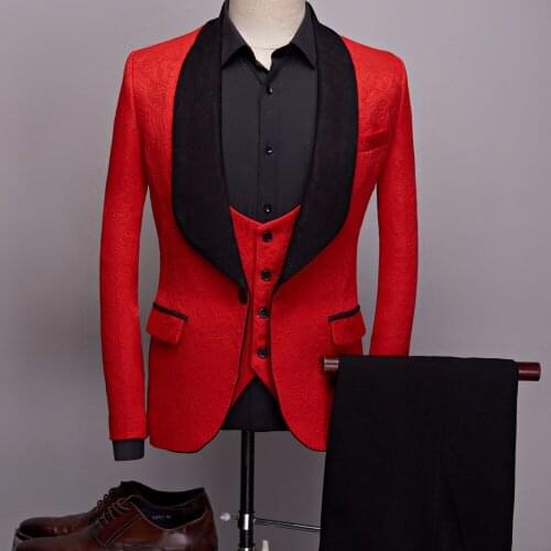 New Arrival Groomsmen Shawl Lapel Groom Tuxedos Pink/Red/White/Black Men Suits Wedding Best Man Blazer (Jacket+Pants+Bow+Vest)