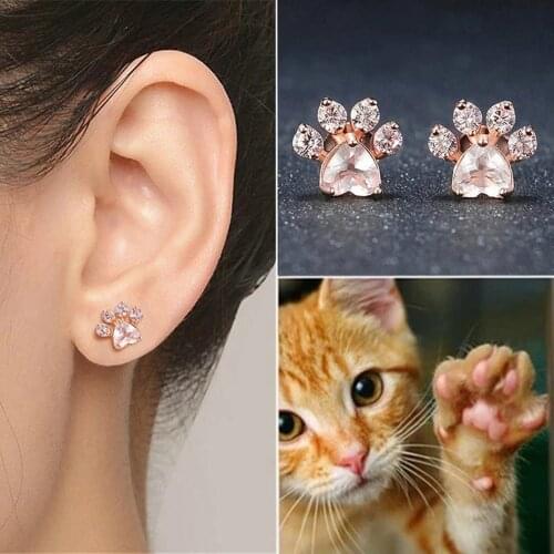 Newly Girls Stud Earrings Cute Dog Claws for Women Girls Stud Earrings Animal Claws Paw Earrings Rose Gold Cat Dog Claws