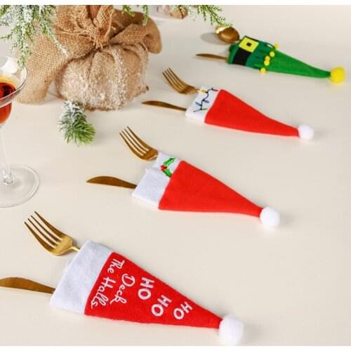 New Year 2022 Christmas Gift Tableware Fork Knife Holder Bag Christmas Decorations for Home Dinner Table Decor