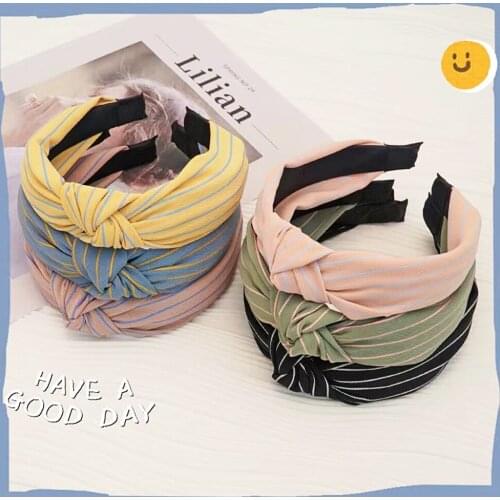 New stripe Solid color Hair Hoop Women Thick cotton cloth Headband Knotted Hair Band ladies Hair Accessories FG105