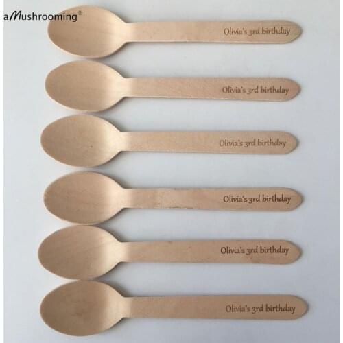 Disposable sponns wooden tableware 3rd birthday spoons personalized Birthday Party text font