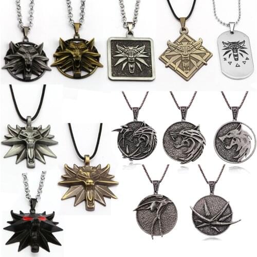 Game Wild Hunt Wolf Head Necklace Bird Shape Pendant Necklace Cosplay Animal Collar Chain Punk Jewelry For Men