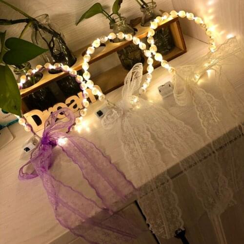 Fairy Colorful Flashing Glow Three-stage Changing Birthday Wedding Party Colored Led Light Pearl Hairband Lace Pearl Headpiece