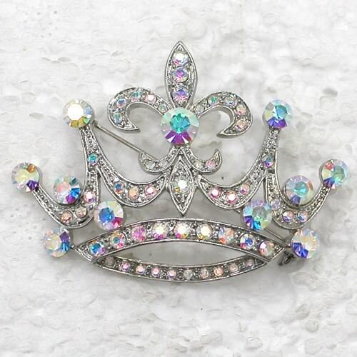 Clear AB Crystal Rhinestone Crown Pin brooches Fashion brooch Wedding party prom C932 F