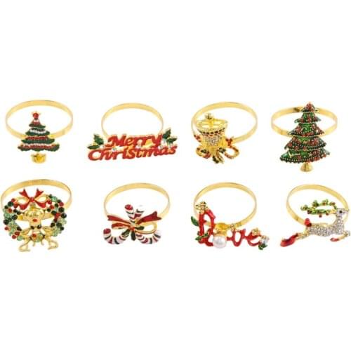 Christmas Napkin Rings - Set of 8 Napkin Holder Rings for Holiday Christmas Table Decoration Elk Napkin Buckle