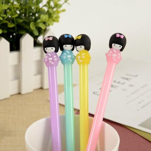 100 pcs creative stationery cute jelly kimono girl neutral pen black signature pen student supplies
