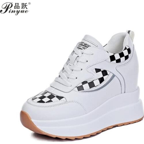Platform Chunky Sneakers Women Shoes Woman Leather Casual Shoes Plus Size Solid White Vulcanized Shoes Lace Up Ladies Shoe