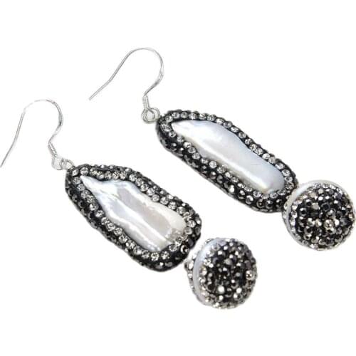 JK 2.5'' White Biwa Pearl Coin Pearl Earring-925 Silver Hook