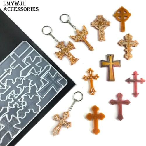 12 Cavity Halloween Cross Resin Silicone Mold DIY Key Chain Necklace Pendant Jewelry Molds for Resin Casting Crafts Making Tools