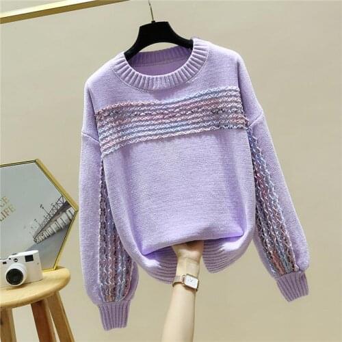 Thick Oversize Sweater Female Long Sleeve O Neck Striped Kint Jumper Loose Casual Women Pullover Clothes 2021 Autumn Winter New