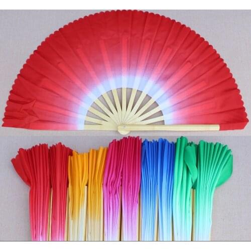 5colors High quality The gradient bamboo bone mulan double fan kung fu/martial arts/tai chi/taiji performance dance fan 1pair