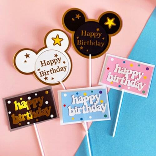 Disney Mickey Minnie Mouse Baby Shower Cake Cupcake Toppers Cake Flag Girls Birthday Party Decoration Anniversaire Cake Supplies