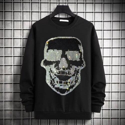 Hip Hop Winter New Original Brand Animal Hot Rhinestone Hoodie Mens Chic Round Neck Warm Design Top