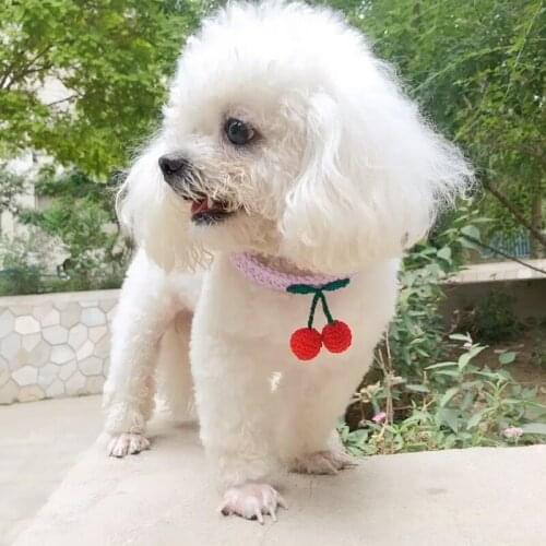 Woolen cherry knitting pet supplies cute teddy puppet cat handmade dog cat cat knitted collar jewelry