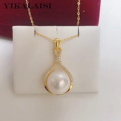 YIKALAISI 925 Sterling Silver Necklaces Jewelry For Women 11-12mm Oblate Natural Freshwater Pearl Pendants 2021 Wholesales