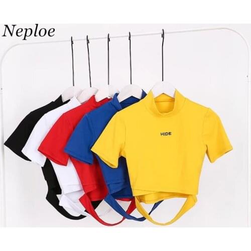 2021 Women Sequins Short T shirt Crop Top Letter Embroidery European Short Sleeve Turtleneck T Shirts Harajuku Tops 67123