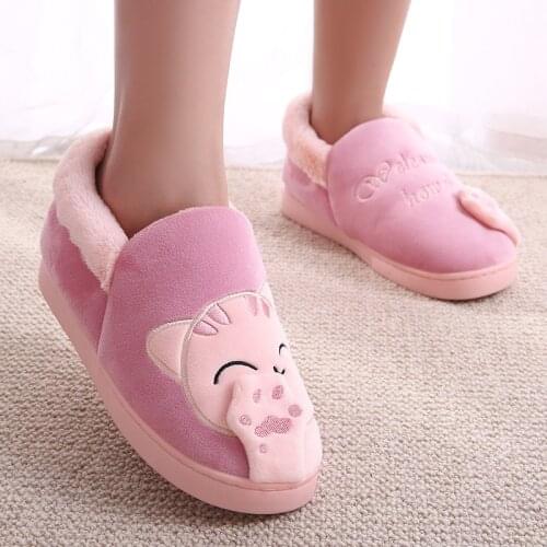 Women Winter Warm Home Slippers Couple Shoes Female Plush Cat Animal Slip On Soft Indoor Flats Comfort Ladies Man Plus Size