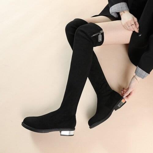 Winter 2020 Plush Knee Boots low heel side zipper casual Korean high boots womens one legged long fashion over the knee boots