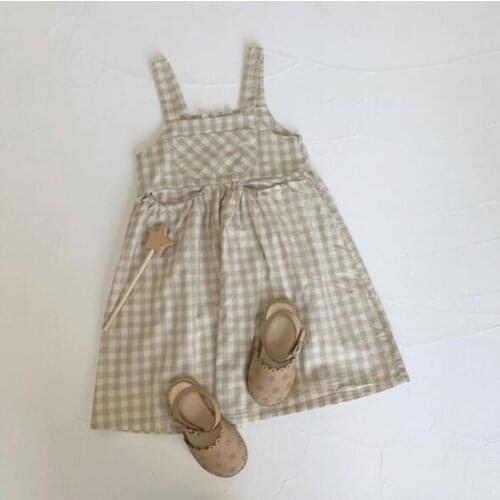 2021 Summer Girls Dress Sleeveless Dress for Girls Plaid Kids Clothing Girls Party Dresses Cotton Princess Dress