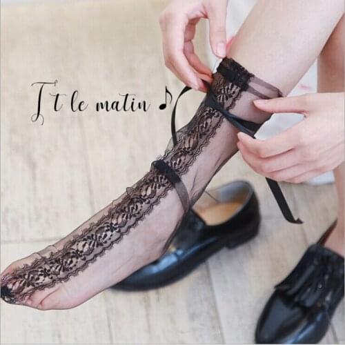 3 Colors.Womens Luxurious Eyelash Lace Ribbon Socks.Ladies Transparent Floral Lace Socks Mesh Bow Fishnet Sock Sox Hosiery