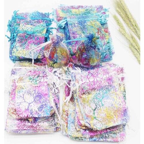 50pcs colorful organza bag iron heart rose special design pounch package wedding promotion gifts bag candy jewelry package