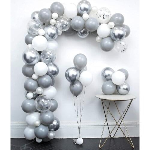 62pcs Pastel Gray White Balloon Garland Kit Metallic Silver Aluminium Foil Balloon Wedding Birthday Party Baby Shower Decoration