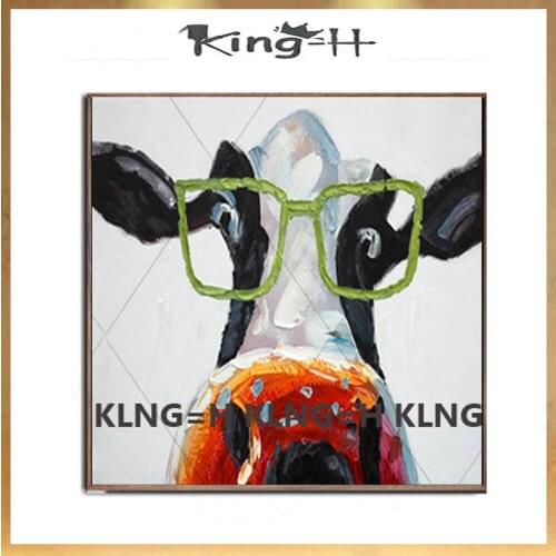 Hand Painted Abstract Wear glass cow Oil Painting On Canvas Wall art picture cartoon painting Living Room Bedroom Home Decor