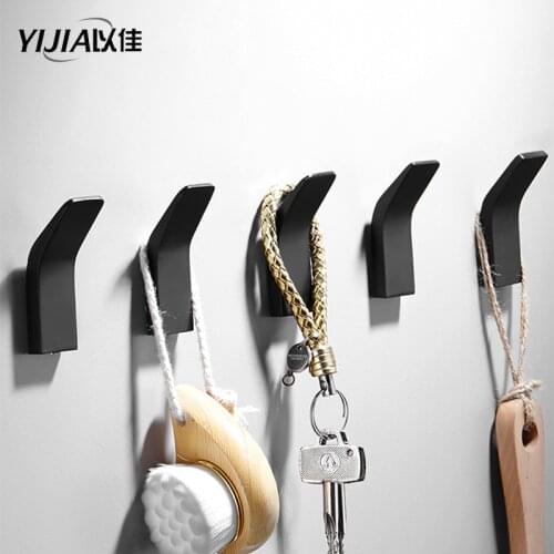 Bathroom Accessories Black Wall Hooks Sticker Adhesive Clothes Coat Hat Hanger aluminum Rustproof Towel Hook Decorative hook
