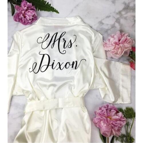 Custom Name ivory glitter Peignoir Sexy hen weekend Bathrobe Valentines gift engagement keepsake satin bridesmaid Mothers robe