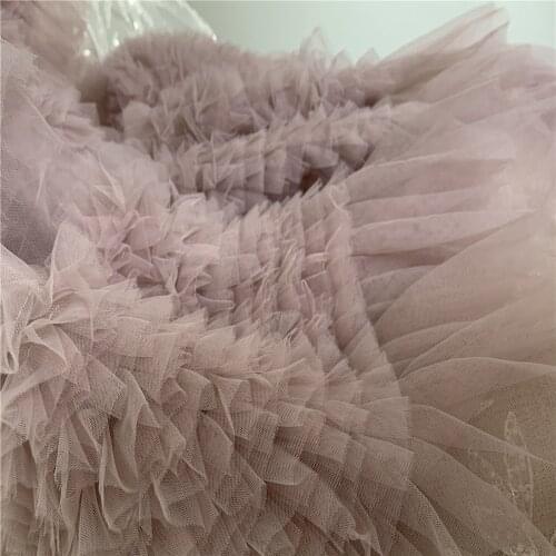 Nude Pink Soft Ruffled Tulle Fabric Pleated Mesh Lace Trim Tutu Dress Fabric DIY Wedding Dress Fabric