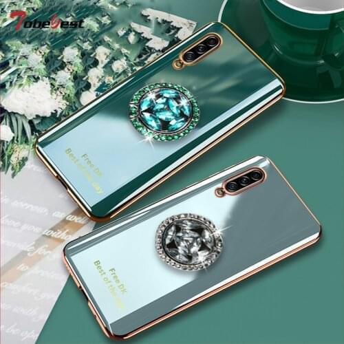 Shiny Diamond Finger Ring Plating Silicone Phone Case For Samsung Galaxy A7 2018 A750 Coque Ultra-thin Soft TPU Cover