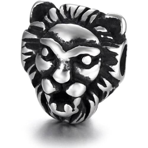 Stainless Steel Lion Head Spacer Bead Polished 2mm Hole Metal Beads Charms for DIY Bracelet Jewelry Making Accessories