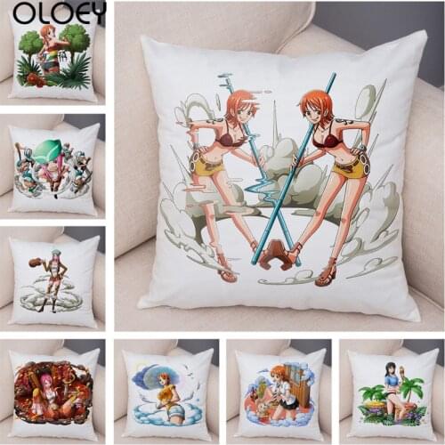 Japanese Anime Character Nami Polyester Cushion Cover 45cmx45 Cm Home Bedroom Office Hotel Decoration Comfortable Cushion Cover