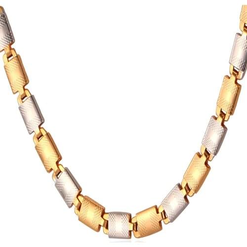Collare Two Tone Box Link Chain Men jewelry Gold/Silver Color Trendy Necklace Wholesale Men N131