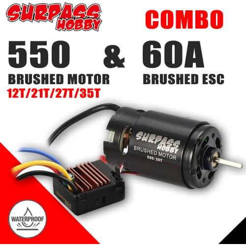 SURPASS HOBBY Combo 550 Brushed Motor 12T 21T 27T 35T with 60A ESC 5V/2A BEC for 1/10 RC Car Crawler Off-road HSP HPI TRAXXAS