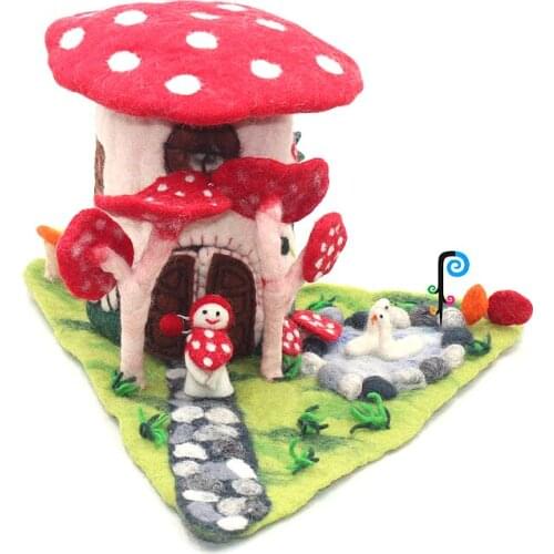 Finished Wool Felt Artistic Needlework Dream Mushroom House Feature Handicraft Decoration Children Kids Toy Best Gift