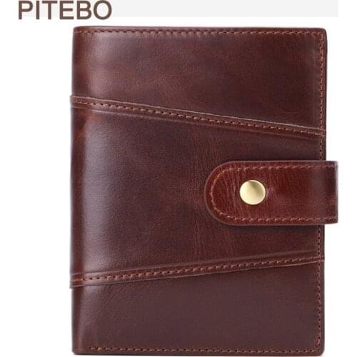 Leather Mens and womens short purse fashionable high-capacity cow pickup bag retro multi-card Photo Holder Slot Change Purse