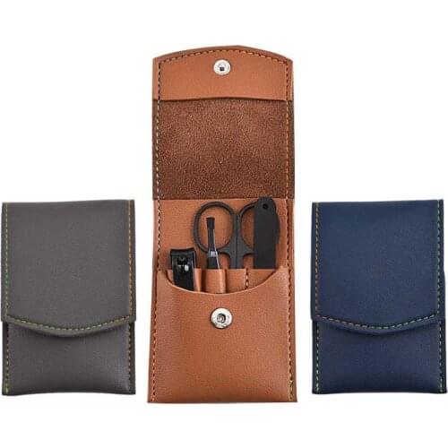 4pcs Stainless Steel Pedicure Manicure Set Nail Clippers Cleaner Cuticle Grooming with Leather Case Kit